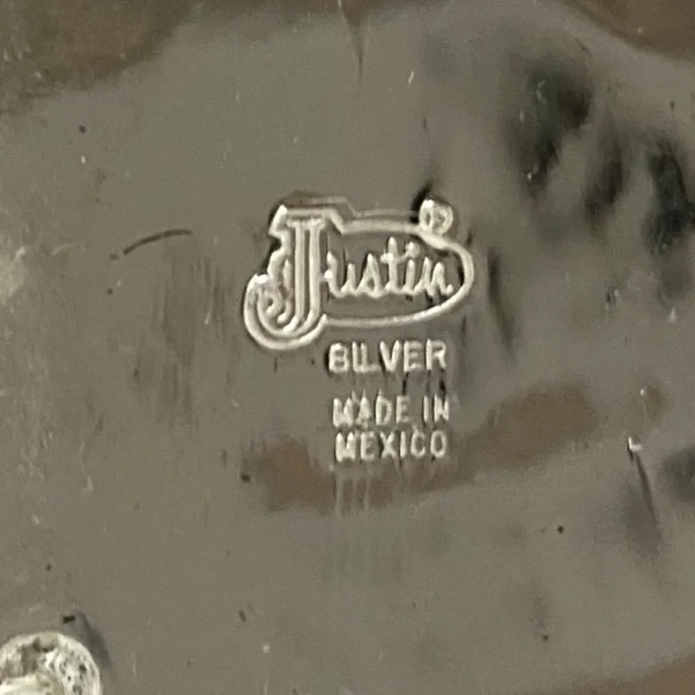 Vintage Justin Western Floral Silver Oval cowgirl Belt Buckle
